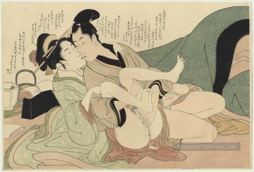 Jeune courante avec son amant Kitagawa Utamaro sexuel Peinture à l'huile